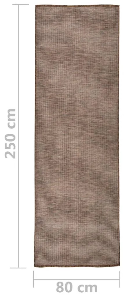 Tapete de tecido plano para exterior 80x250 cm castanho