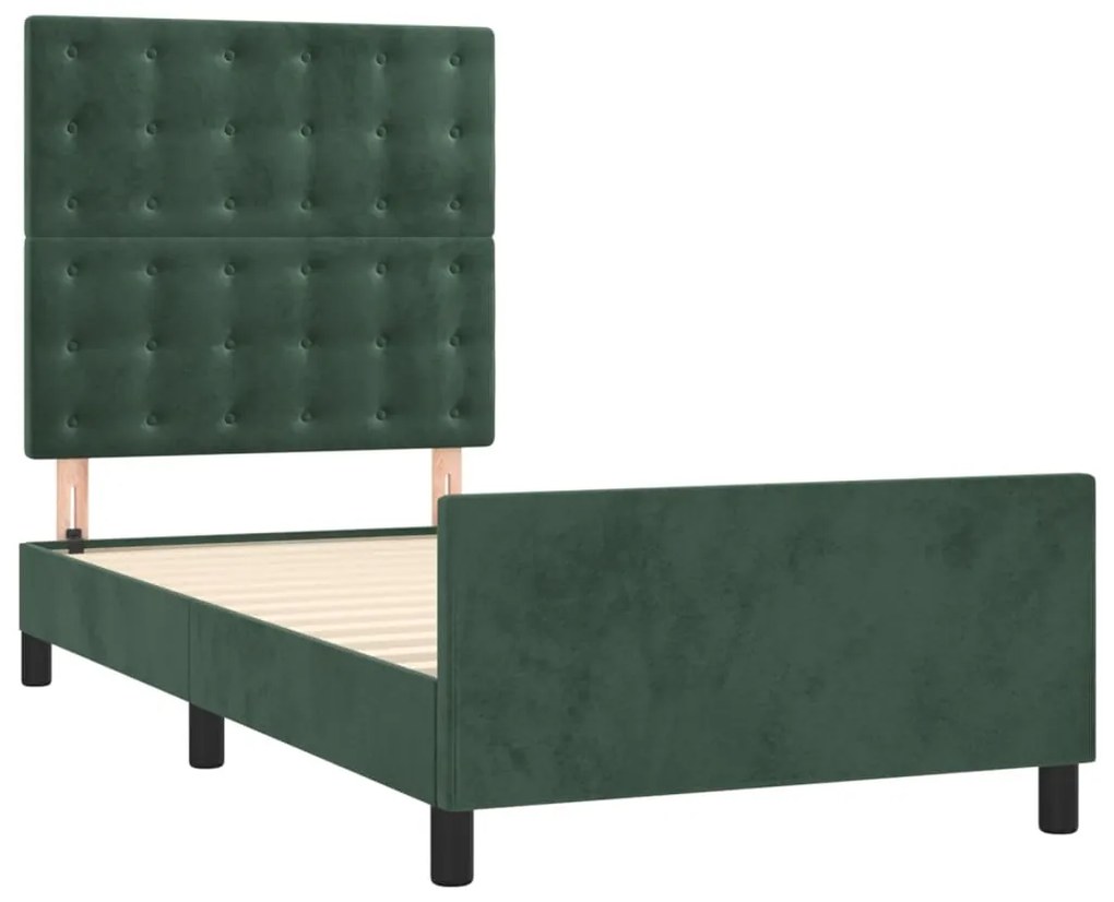 Estrutura de cama sem colchão 100x200 cm veludo verde-escuro