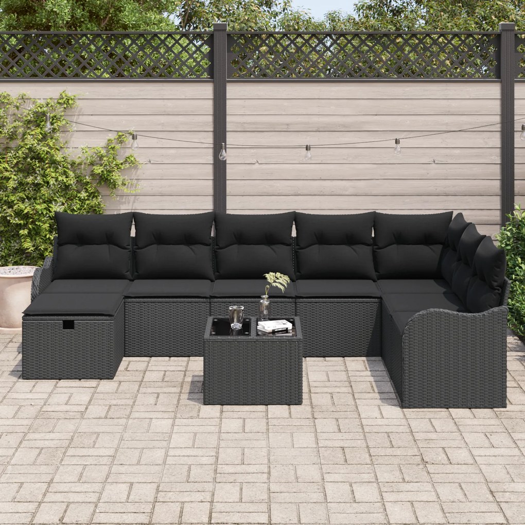 Conjunto de Sofá de Jardim vidaXL de 9 Peças com Almofadas Rattan Pret