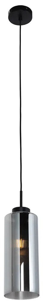 Candeeiro de suspensão Art Deco preto com vidro fumê - Laura