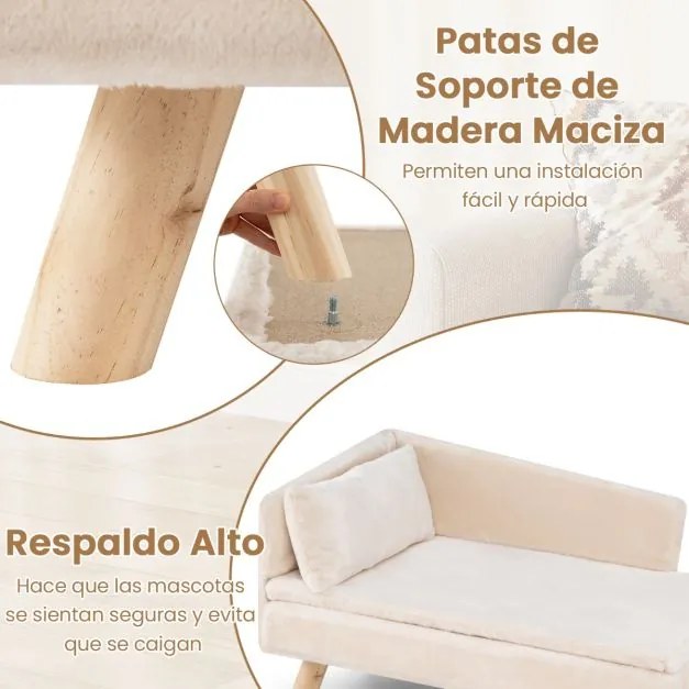 Cama elevada para animais de estimação 81 x 51 x 47 cm  com almofada e travesseiro removíveis, pernas de madeira e encosto alto
