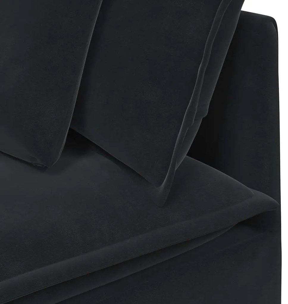 Sofá modular com pufes e almofadas veludo preto