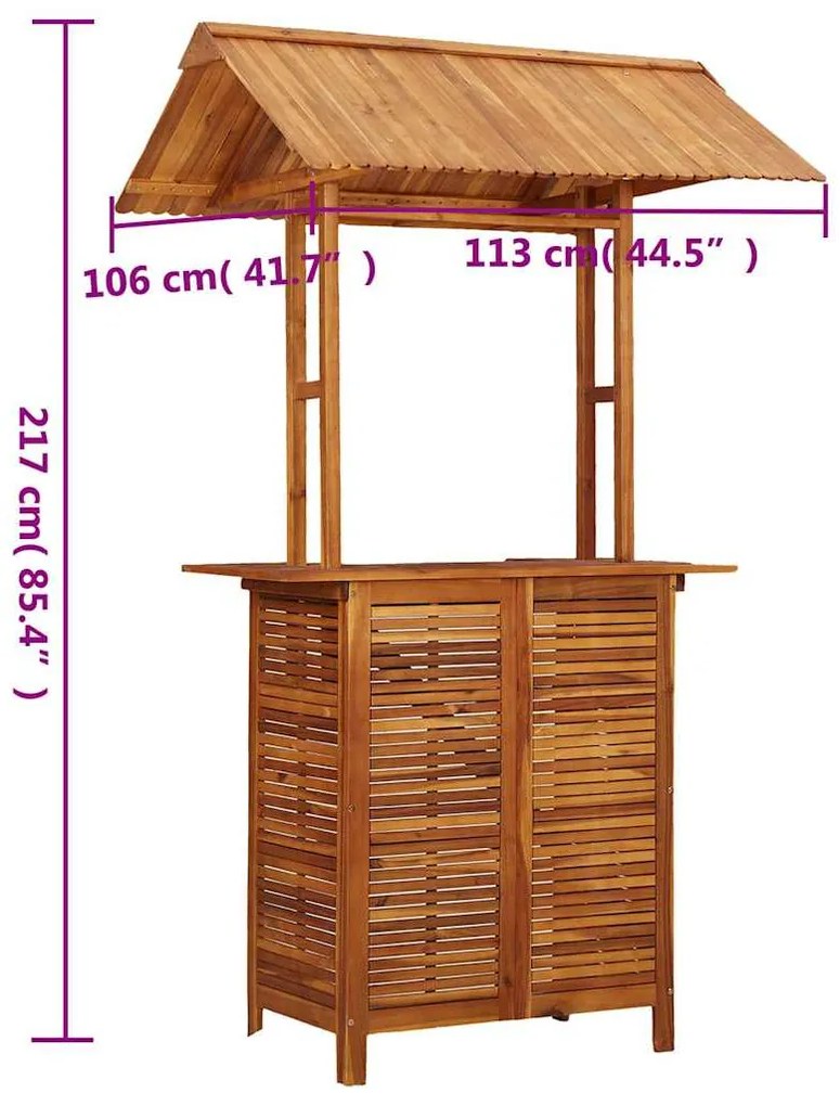 Mesa de bar exterior c/ telhado 113x106x217 cm acácia maciça