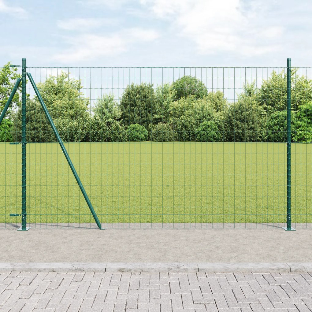 Cerca Euro com 7 Postes Flangeados 1.5x10 m Aço Galvanizado