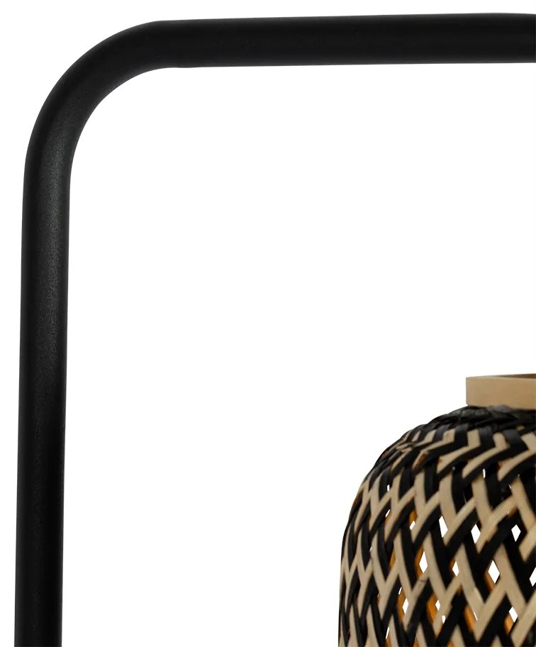 Candeeiro de pé oriental em bambu com preto - Yvonne