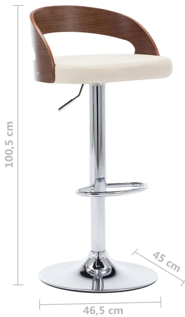 Bancos de bar 2 pcs couro artificial creme e madeira curvada