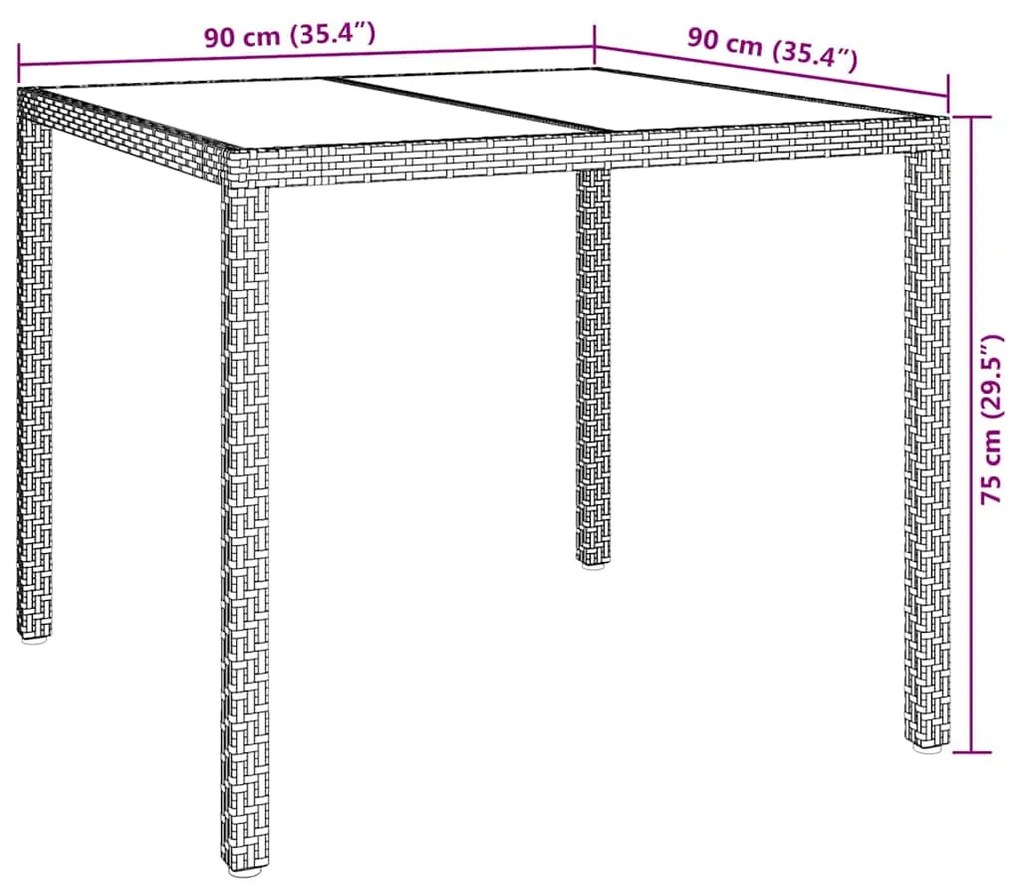Mesa de Jantar Cinza 90x90x75 cm Vime Sintético