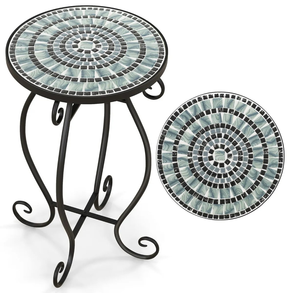 Mesa de apoio jardim em mosaico Mesa redonda de exterior com tampo de cerâmica para plantas para varanda, pátio, jardim 30 x 30 x 50 cm Turquesa