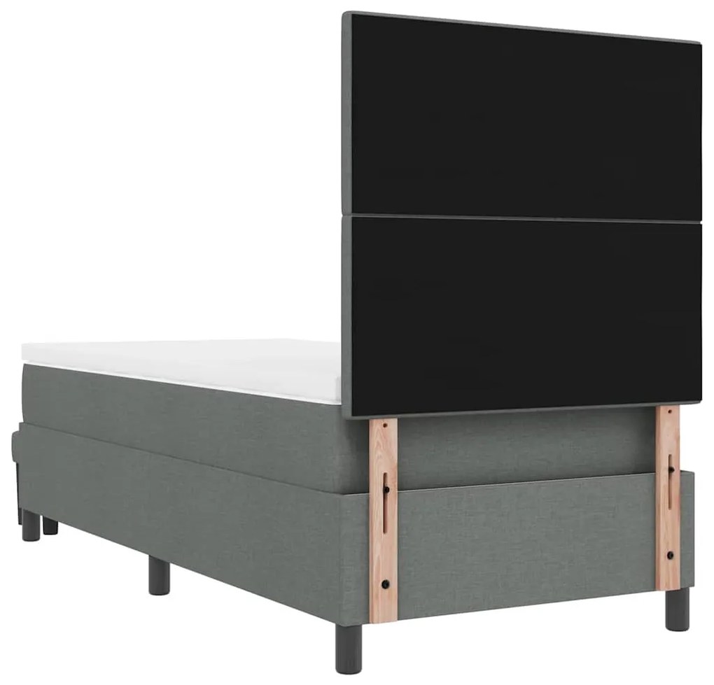 Cama Box Spring com Colchão e Banco Cinza Escuro 90x190 cm Tecido