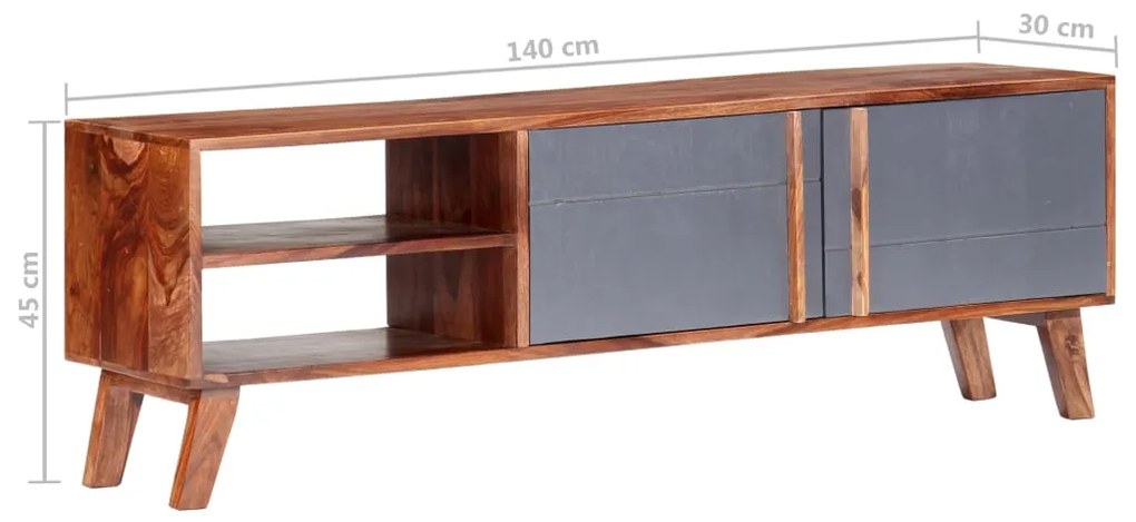 Móvel de TV 140x30x45 cm madeira maciça cinzento