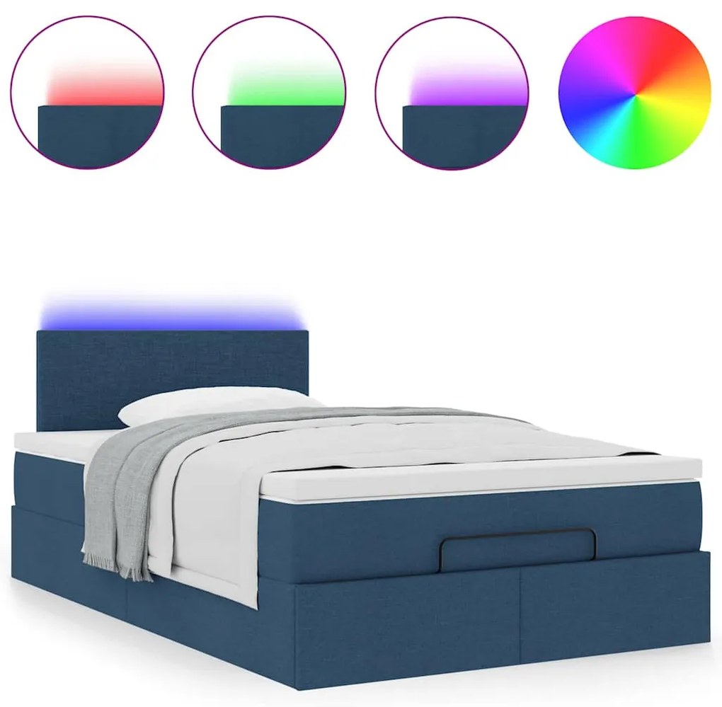 Cama Otomana com Colchão & LEDs Tecido Azul 120x200 cm