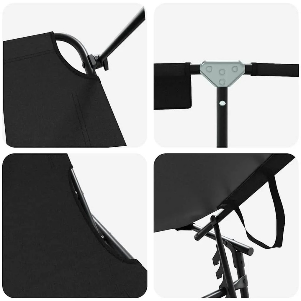 Espreguiçadeira dobrável com toldo Tecido Oxford 600D Preto