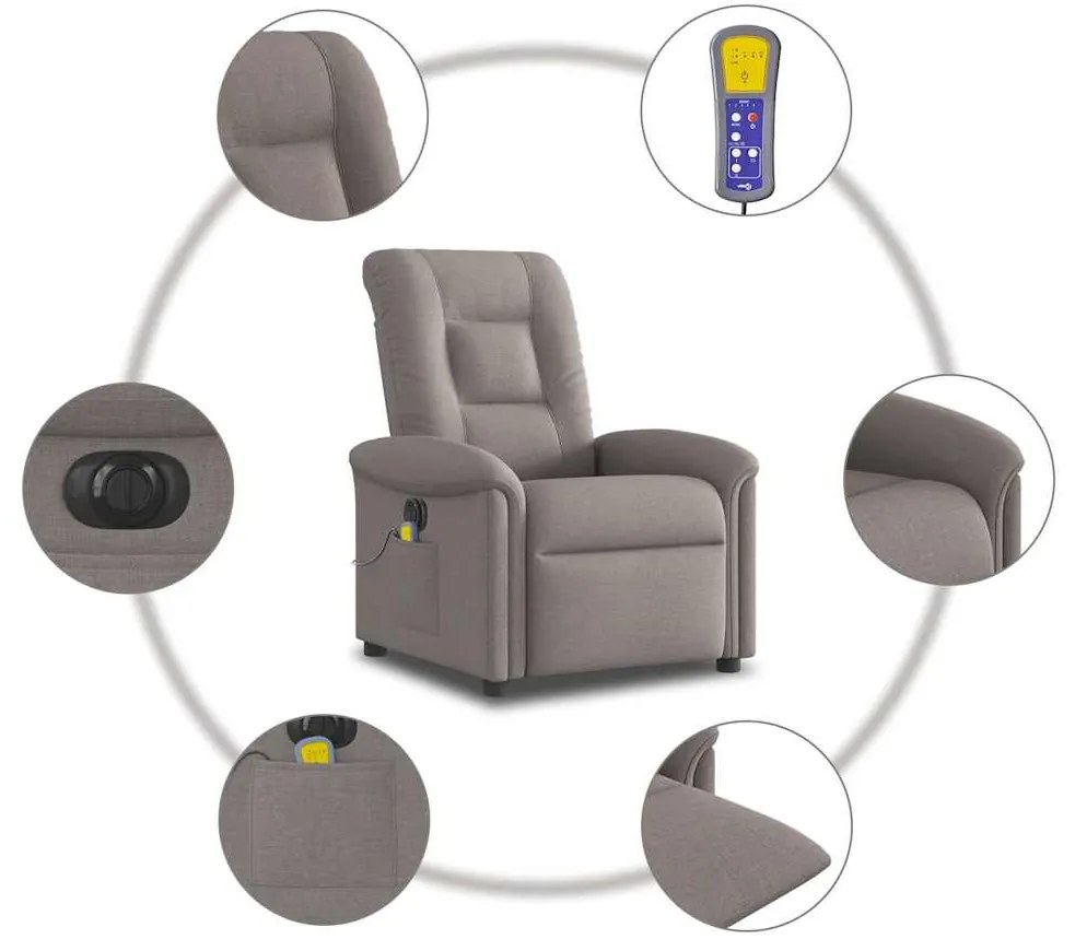 Poltrona reclinável massagens elétrica tecido cinza-acastanhado