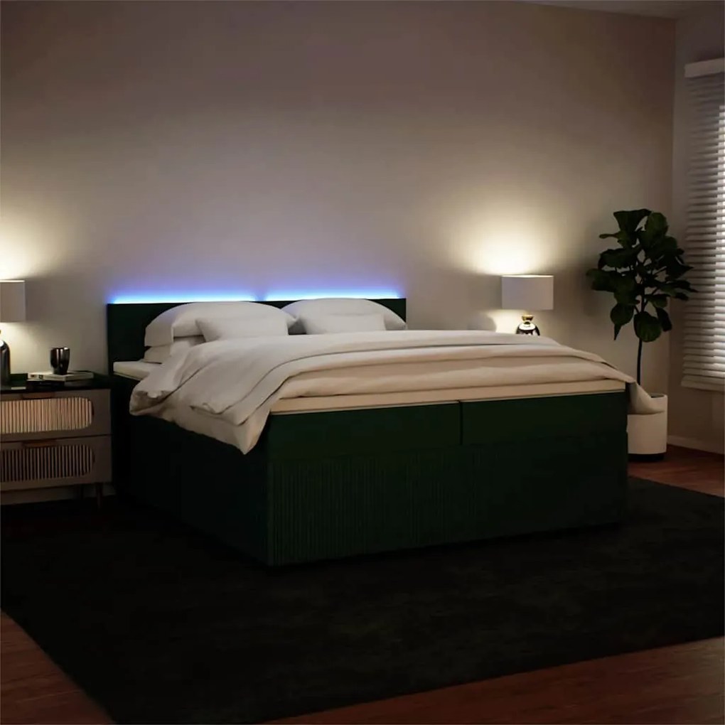 Cama com molas/colchão 200x200 cm veludo verde-escuro