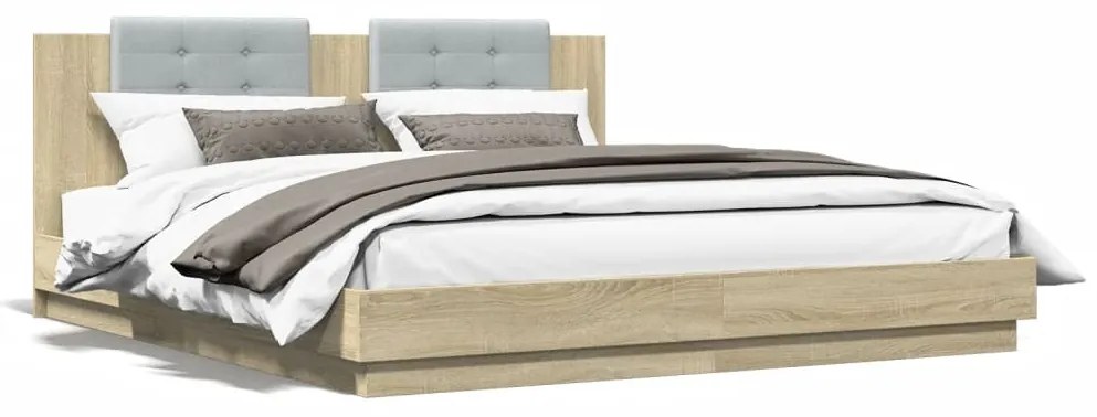 vidaXL Estrutura cama c/ cabeceira derivados madeira carvalho sonoma
