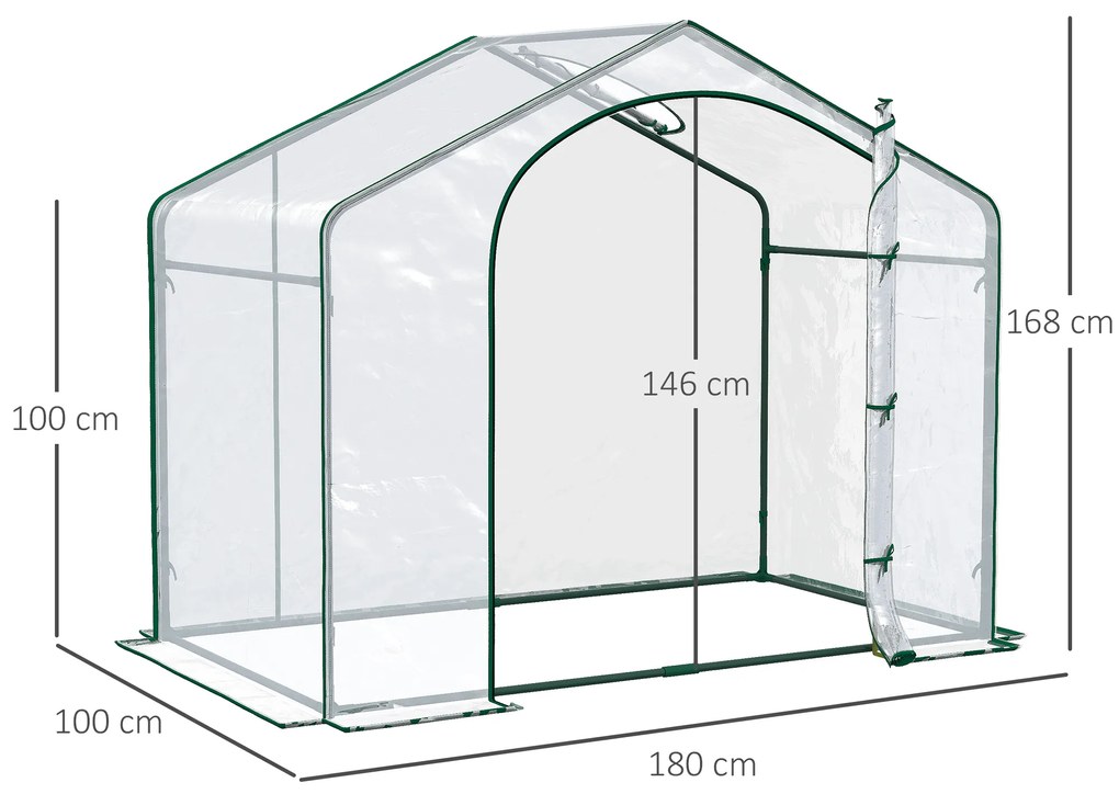 Outsunny Estufa Transparente de Jardim 180x100x168 cm Estufa de Jardim com Porta Enrolável e Estrutura de Aço Transparente