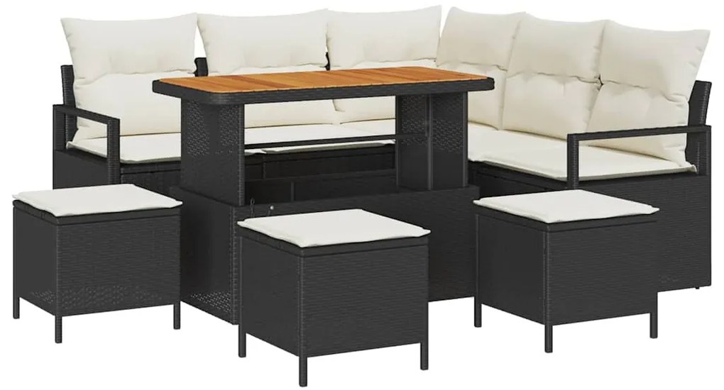 Conjunto de Sofás vidaXL de 9 Peças para Jardim com Almofadas Pretas d