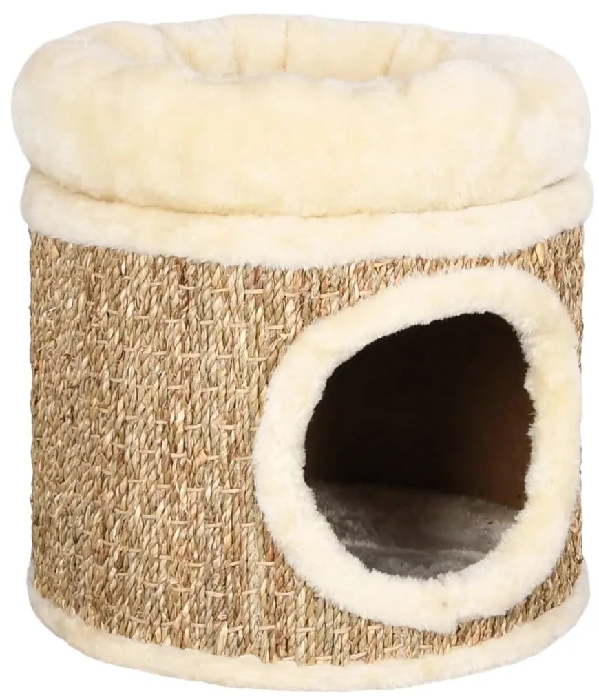 vidaXL Ninho para gatos c/ almofadão luxuoso 33 cm ervas marinhas
