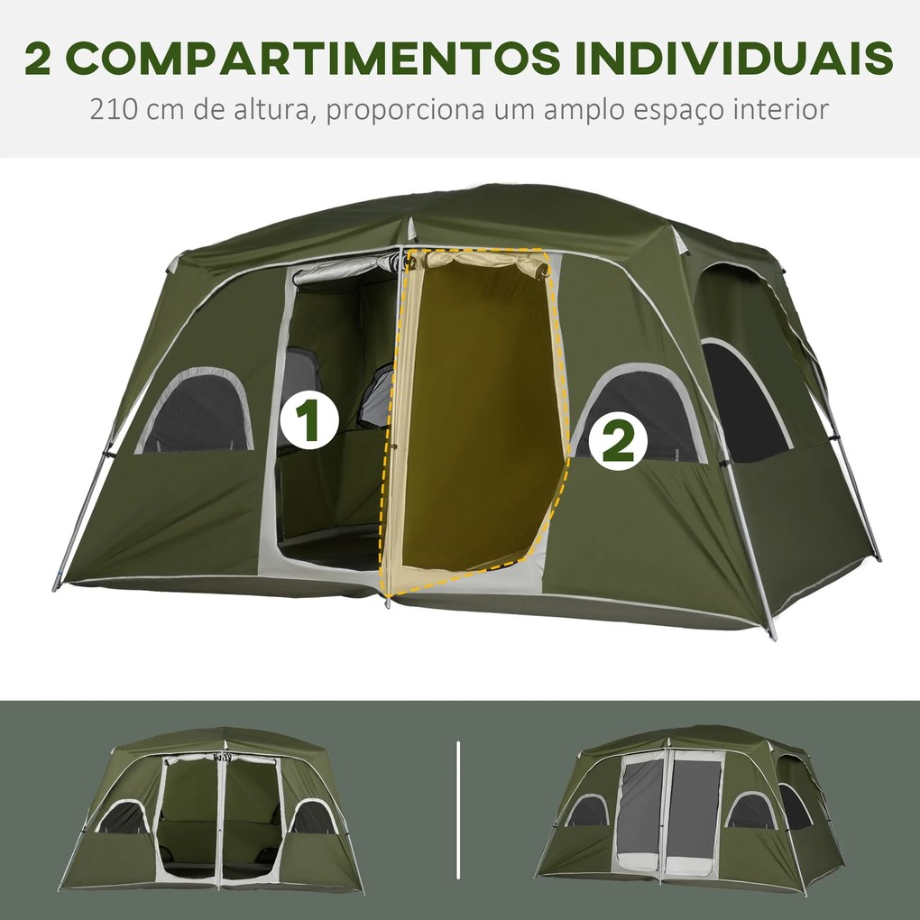 Outsunny Tenda de Campismo Familiar para 4-8 Pessoas com 2 Quartos Ten