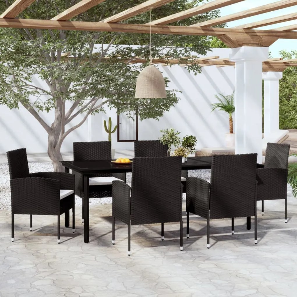 vidaXL 7 pcs conjunto de jantar para jardim preto
