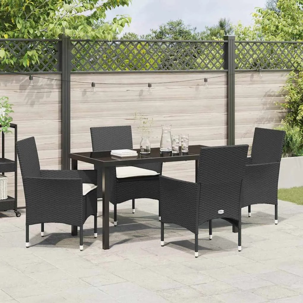 Conjunto de Jantar de Jardim com 5 Peças - Almofadas Pretas de Rattan