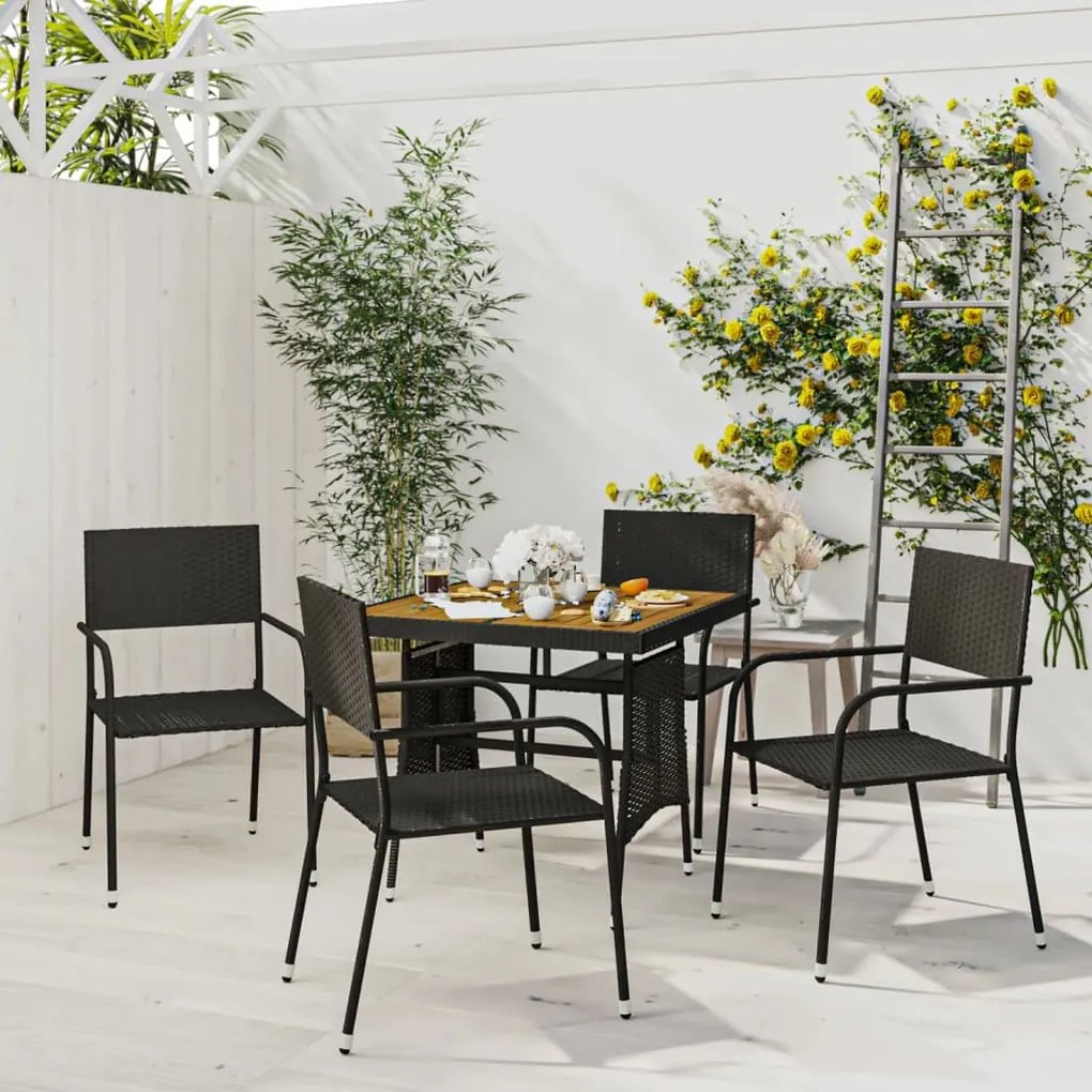 vidaXL 5 pcs Conjunto de jantar p/ exterior vime PE preto