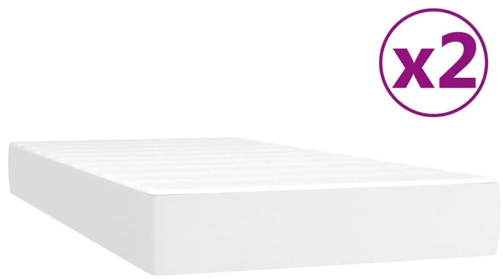 Cama com molas/colchão 200x200 cm couro artificial branco
