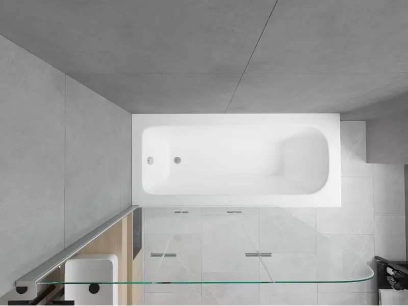 Mexen Vega banheira retangular 150 x 70 cm com revestimento e paravento de 3 painéis 120 cm, transparente, cromado