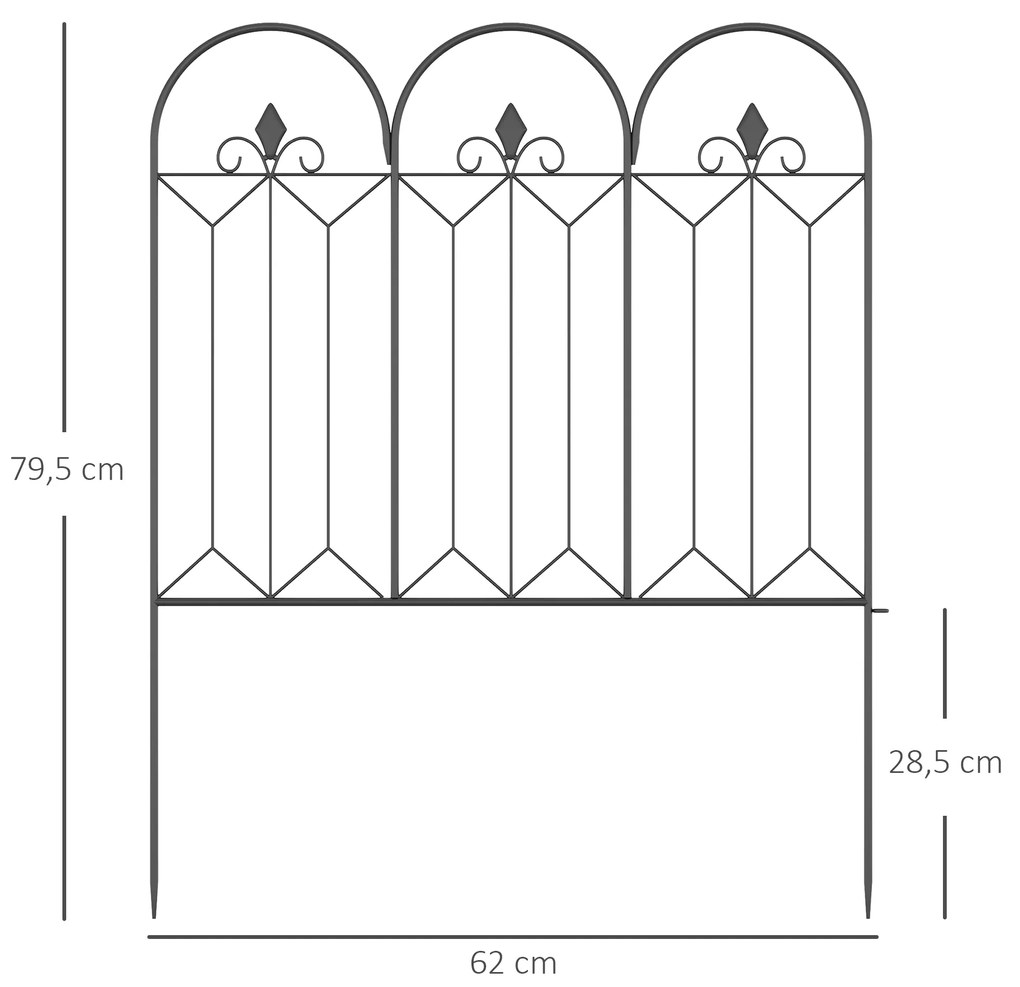 Cercas de Jardim 305x79,5 cm Conjunto de 5 Cercas Decorativas para Jardim de Metal Barreira para Animais para Pátio Preto