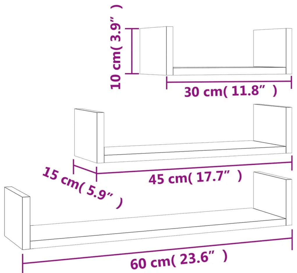 Prateleiras de parede 3 pcs derivados madeira carvalho castanho