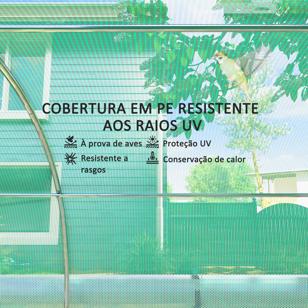 Estufa Tipo Túnel 447x200x198 cm Estufa de Exterior com Paredes Latera
