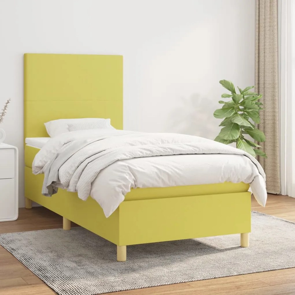 vidaXL Cama com molas/colchão 100x200 cm tecido verde