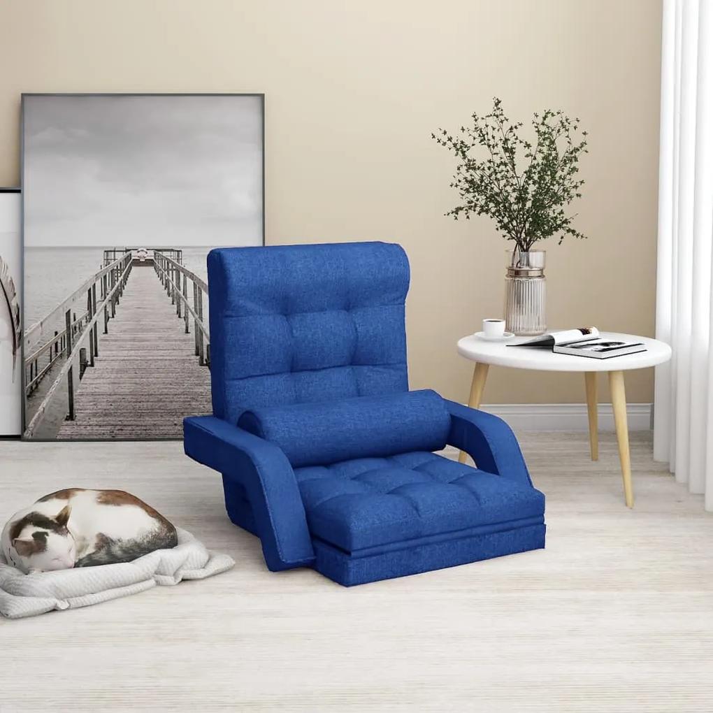 336525 vidaXL Cadeira de chão dobrável c/ função de cama tecido azul