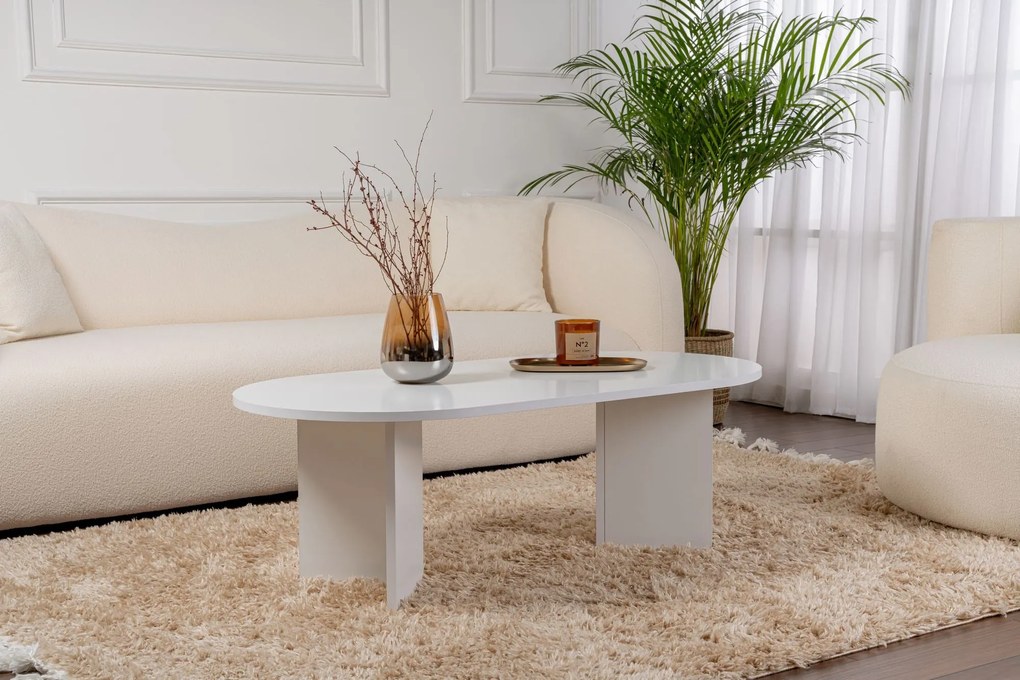 Mesa de Centro "Sable" – Branco, 105x65x40 cm, Design Acolhedor