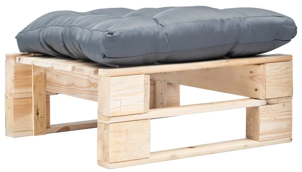 vidaXL Otomano de paletes com almofadão cinzento madeira natural