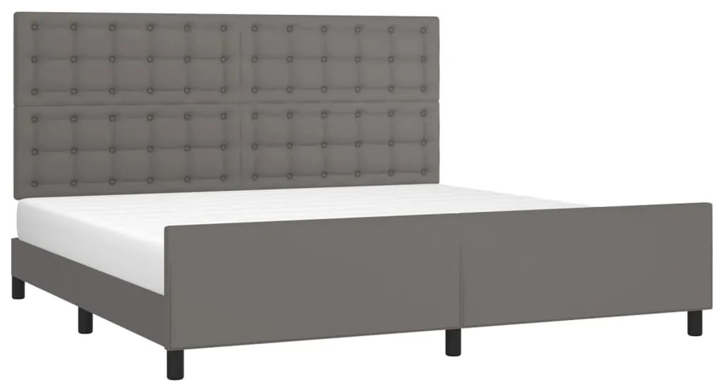 Estrutura cama c/ cabeceira 200x200cm couro artificial cinzento