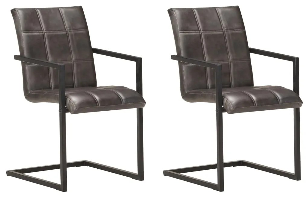 vidaXL Cadeiras de jantar cantilever 2 pcs couro genuíno cinzento