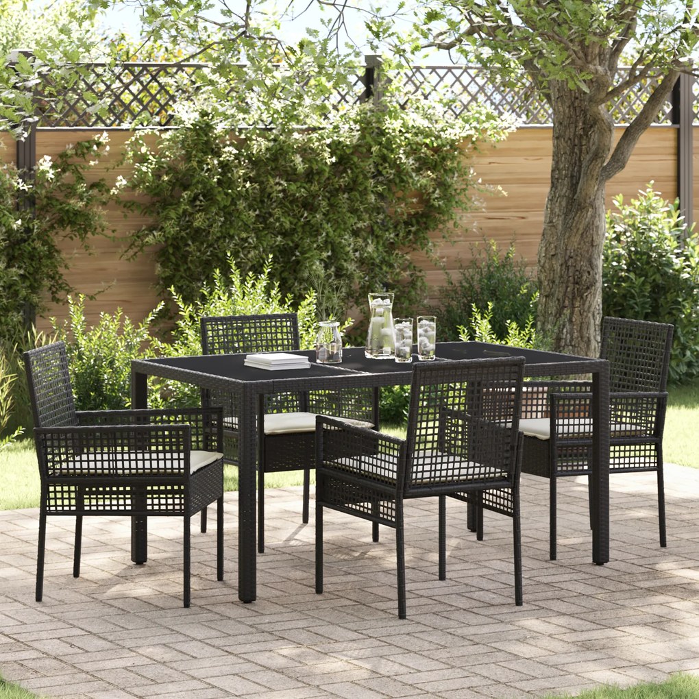 Conjunto de Jantar de Jardim de 5 Peças com Almofadas VidaXL em Rattan Sintético Preto