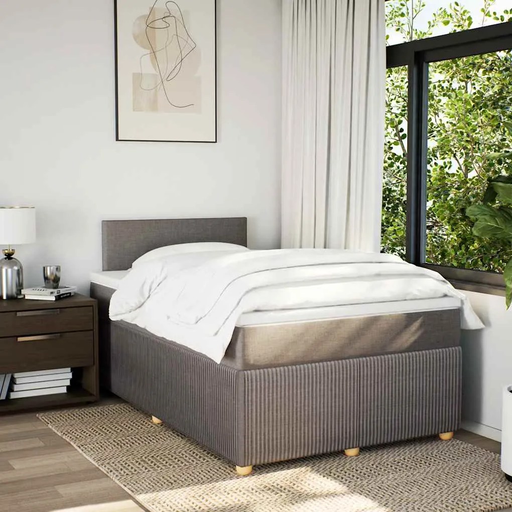Cama boxspring c/ colchão 120x190cm tecido castanho-acinzentado