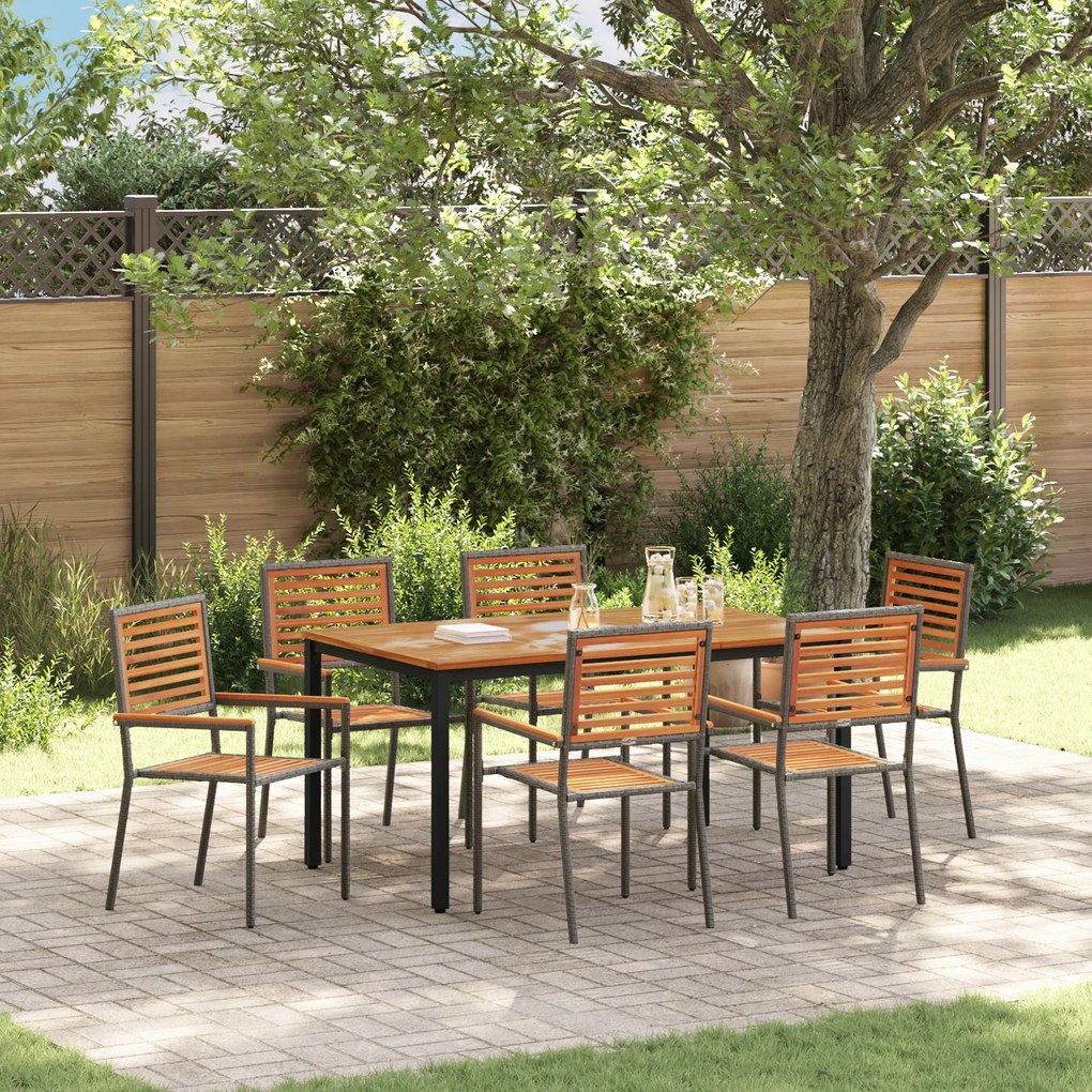 Conjunto de Jantar de Jardim vidaXL 7 Peças Cinza Poli Rattan Acácia