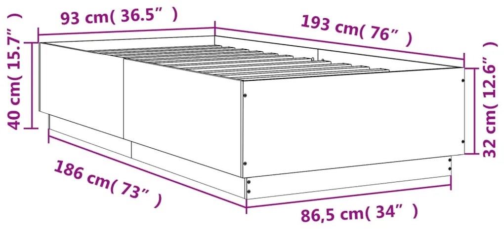 Estrutura de cama 90x190cm derivados de madeira carvalho sonoma