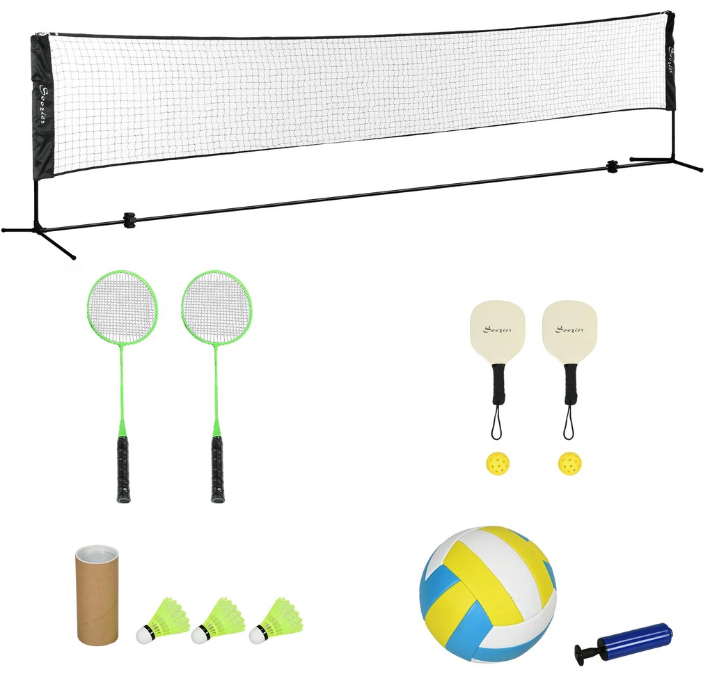 SPORTNOW Conjunto completo de badminton, pickleball e vôlei, 3 em 1, jogos esportivos ao ar livre com rede altura ajustável | Aosom Portugal