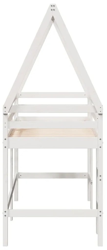 Cama alta c/ escada e telhado 90x200 cm pinho maciço branco