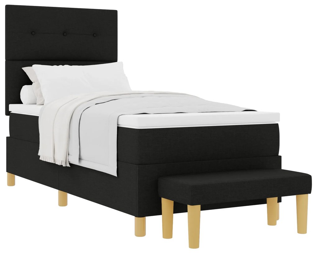 Cama Box Spring com Colchão e Banco Preto 90x190 cm Tecido