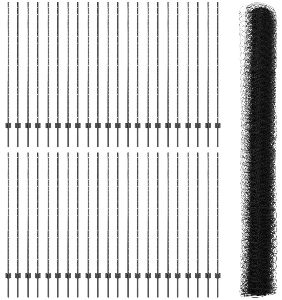 Postes de Cerca vidaXL 22 pcs U-Channel Cinza 160 cm Aço
