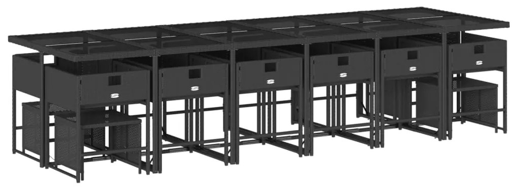 17 pcs conjunto de jantar p/ jardim c/ almofadões vime PE preto