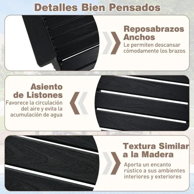 Cadeira de jantar de jardim Plástico com braços largos, assento e encosto em ripas para salão Gazebo 61 x 61,5 x 95 cm Preto