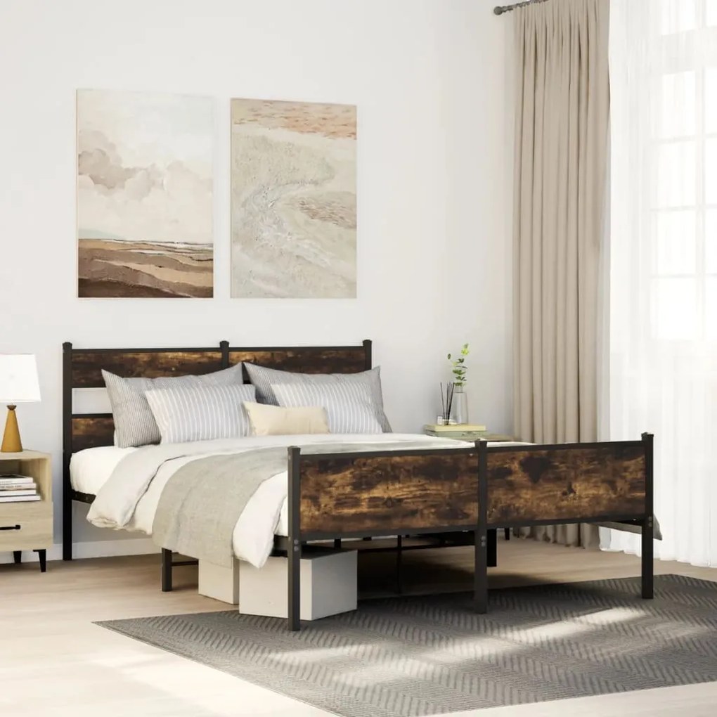 vidaXL Estrutura de cama s/ colchão derivados madeira carvalho fumado