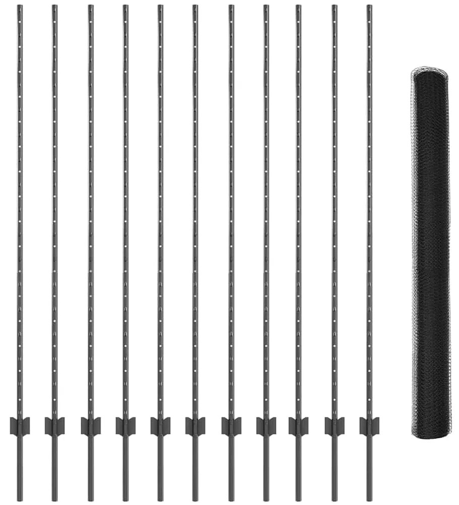 Postes de Cerca vidaXL 22 pcs U-Channel Cinza 160 cm Aço