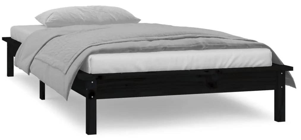 Estrutura de cama c/ luzes LED 90x200 cm madeira maciça preto